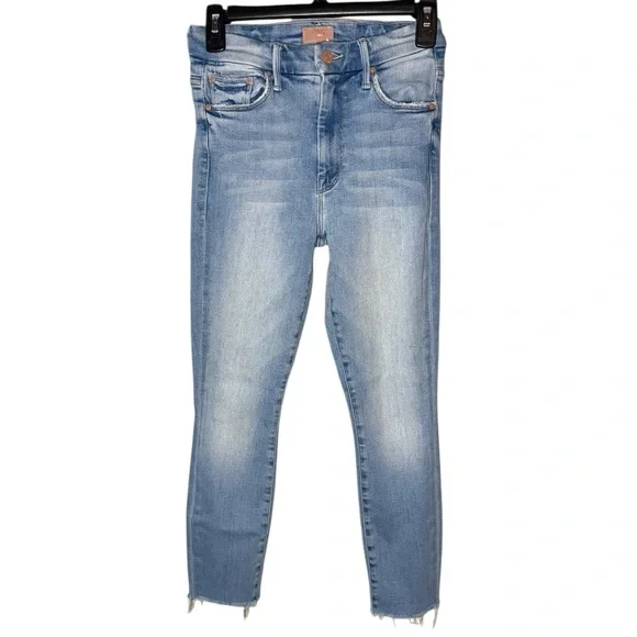 MOTHER High Waisted Looker Ankle Fray Au Revoir Light Wash Skinny Jeans Size 25